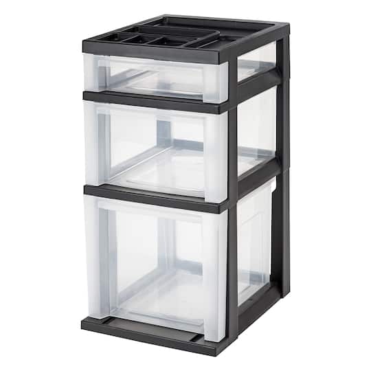 Iris® 3-Drawer Cart with Organizer Top, Black